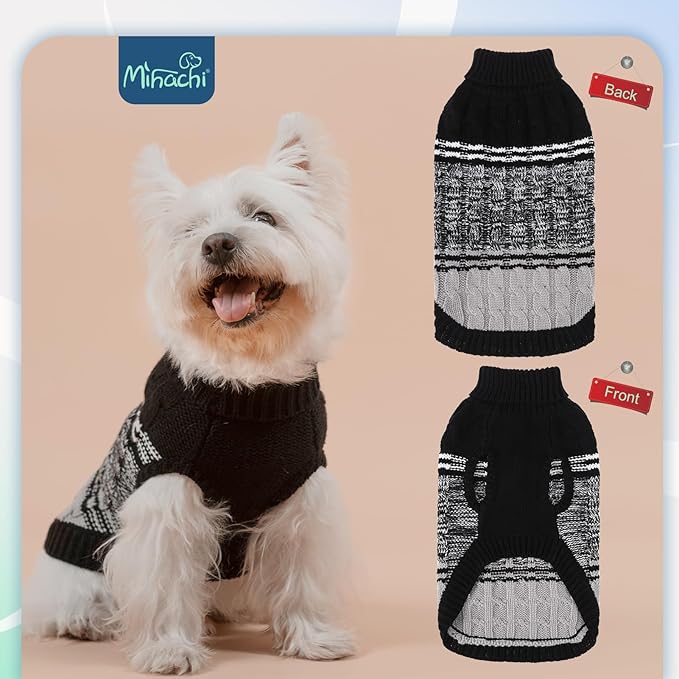 Mihachi Soft Warm Dog Sweater, Cold Weather Turtleneck Knitted Pullover Dog Clothes Costume with Leash Hole for Cats & Puppies, Black S