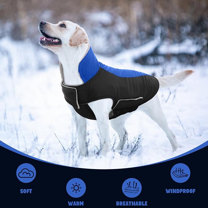 Warm Dog Coat,Waterproof Jacket in Winter Adjustable and Reversible Doggy Fleece Outfit,Thick Clothes with Foldable Collar for Puppy in Cold Days,L RoyalBlue