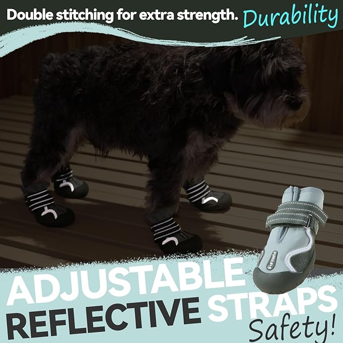 Dog Shoes for Large Small Medium Dogs,Dog Booties for Indoor Hardfloors Anti-Slip,Reflective Strip Waterproof Dog Boots & Paw Protectors for Outdoor Walking Hot Pavement,Winter Snow (Green-7)