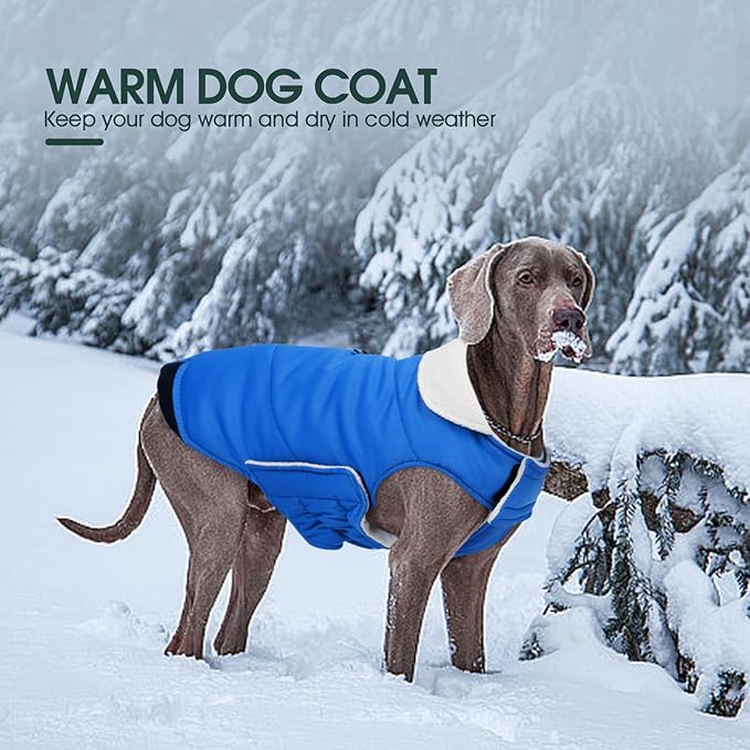 Kuoser Dog Coat Small, Cold Weather Reflective Waterproof Dogs Jacket with Warm Fleece Lining, Turtleneck Dog Winter Coat with Zipper, Doggy Snow Jacket Pet Coats for Small Medium Large Dogs, Blue S