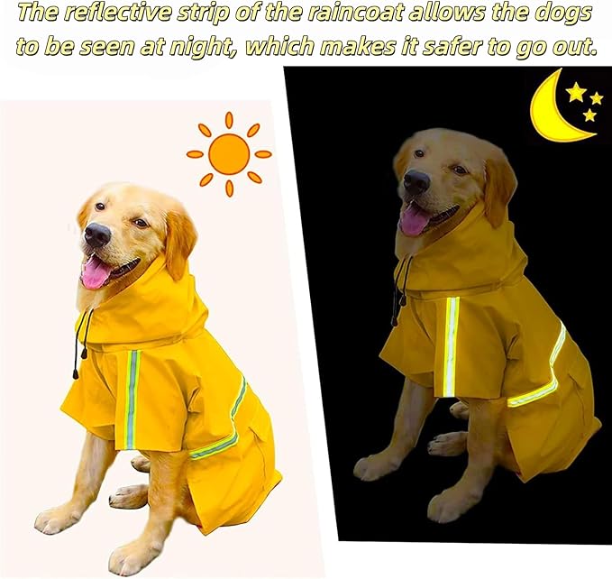 Reflective Strip Dog Raincoat, Ultra - Light Breathable Waterproof Rain Jacket with Hood, Adjustable Sizes for Small/Medium/Large Dogs, (5XL)