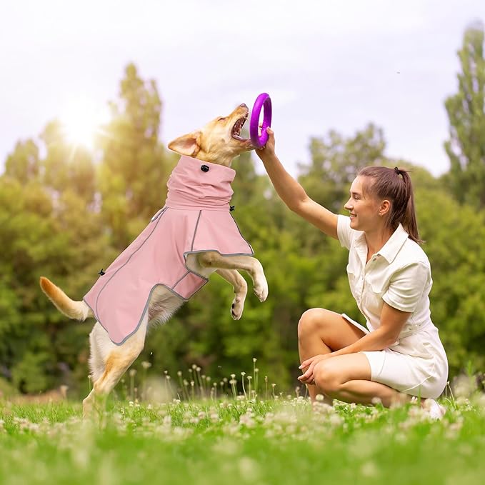 Reflective Dog Raincoat, Windproof & Waterproof Dog Rain Jacket, Adjustable Hooded Pet Poncho with Leash Hole for Small, Medium, Large Dogs(S-2XL) (Pink, Small)