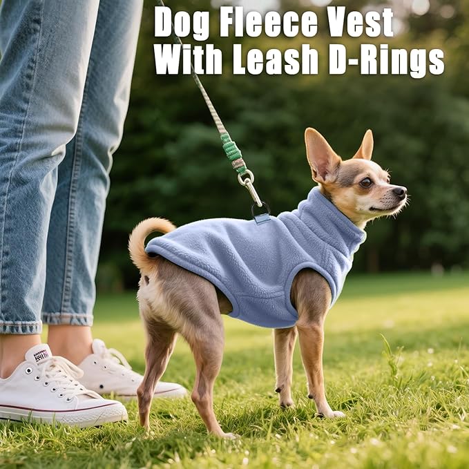 Idepet Dog Fleece Vest Sweater Zip Up Warm Pullover Dogs Jacket with D-Ring Leash Winter Cold Weater Coat Pet Sweatershirt Clothes Hoodie for Small Medium Dogs Boy Girl(Sky Blue,XS)