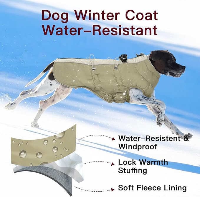 Dog Coat for Large Dogs, Dog Winter Jacket-X Large Warm Zip Up Snowsuit Dog Harness Vest Reflective Water-Resistant Dog Coat Dog Snow Jacket for Large Dogs Beagle, Corgi, Apricot