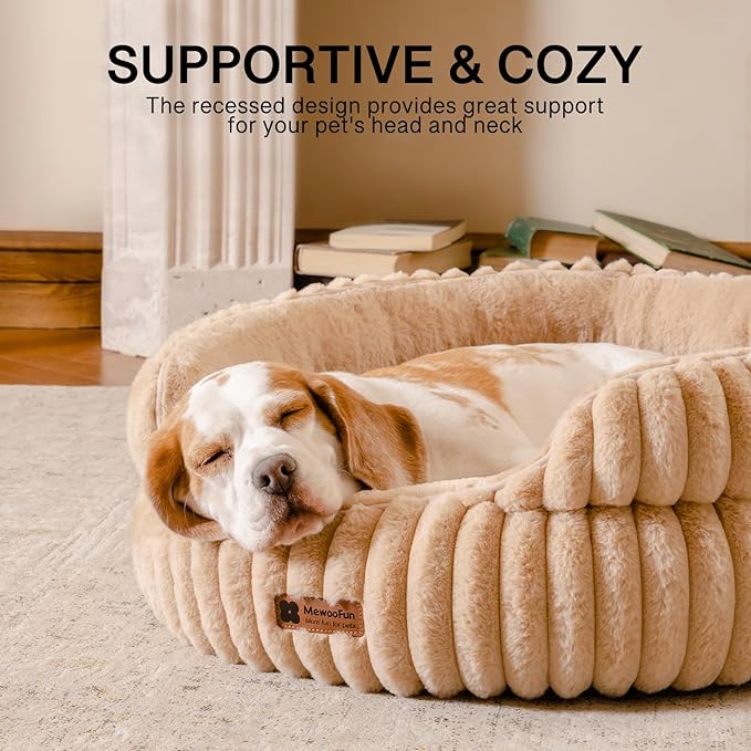 MEWOOFUN Washable Small Dog Bed, Cat Beds for Indoor Cats with Anti-Slip Bottom, Round Pet Bed for Puppy and Kitten (Camel, 24"x24"x9")