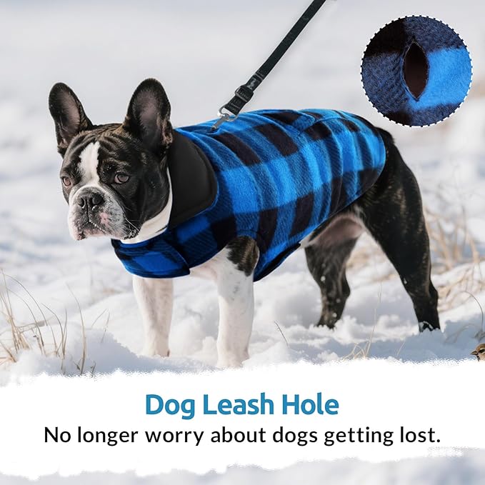 ASENKU Dog Winter Coat, Fleece Doggie Jacket Plaid Reversible Vest Waterproof Windproof Cold Weather Clothes for Small Medium Large Dogs (Blue, XL)