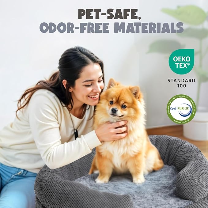 Soft Donut Dog Bed for Small Dogs, 28" Orthopedic Comfort Pet Sofa Couch with Egg Crate Foam, Washable Cover & Non-Slip Bottom, Cozy Cat Couch with Bolstered Sides, Grey (28")