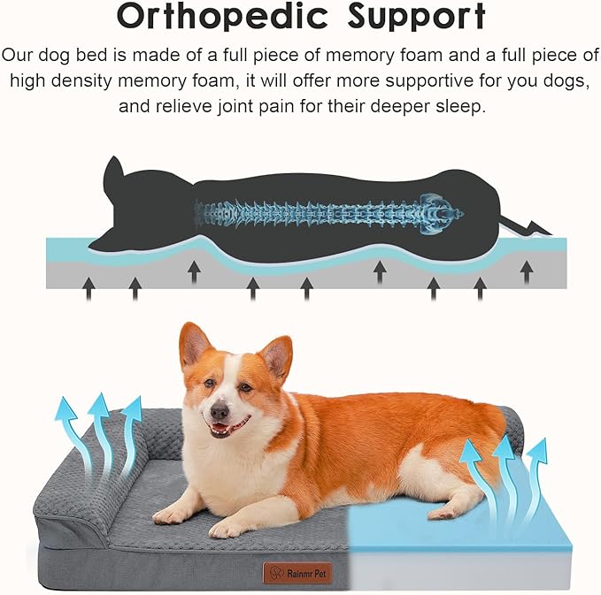 Orthopedic Dog Beds Large Sized Dog, Memory Foam Pet Bed for Large Dogs, Washable Removable Cover, Nonskid Bottom, Waterproof, 36x27x6 Inches, Dark Grey