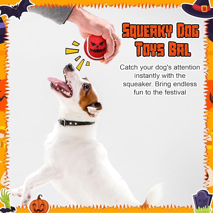 Civaner 6 Pcs Halloween Dog Toys Bulk, 2.5 Inch Squeaky Tennis Balls for Small Medium Large Dogs Pets Puppy Chew Teething Toy Interactive Training Gifts Xmas Stocking Stuffers