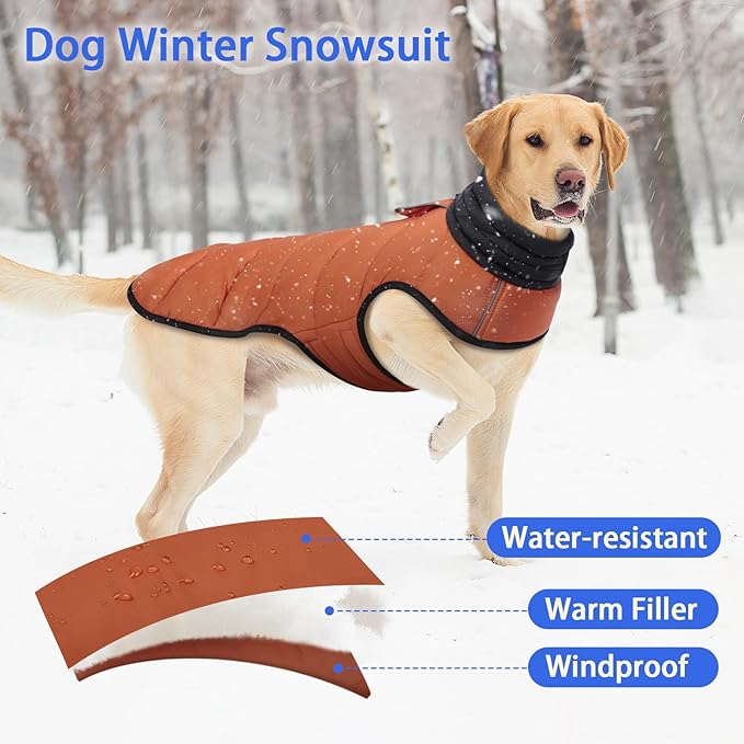 MIGOHI Lightweight Dog Coat, Windproof Dog Jacket, Puffer Jacket for Large Dogs, Padded Vest with Reflective Strips, Warm Snow Vest in Cold Weather, Easy On Hook & Loop Belly, Caramel, XL