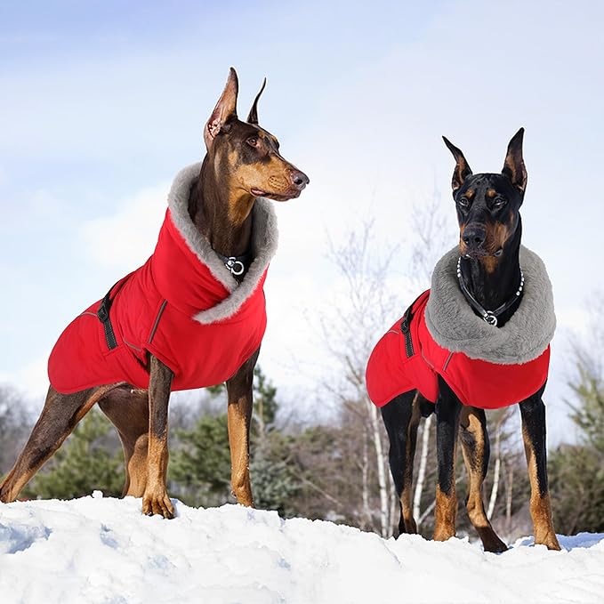 Dog Coat, Waterproof Dog Winter Jacket with Adjustable Buckle, Reflective Turtleneck Pet Snow Vest Warm Fleece Sweater for Small Medium Large Dogs - Red, 3XL