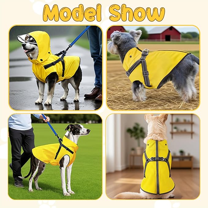 Dog Raincoat: Dog Rain Jacket with Reflective Harness & Removable Hood | Waterproof Dogs Rain Coat Poncho for Large Medium Small Dogs Puppies (Yellow - XXL)