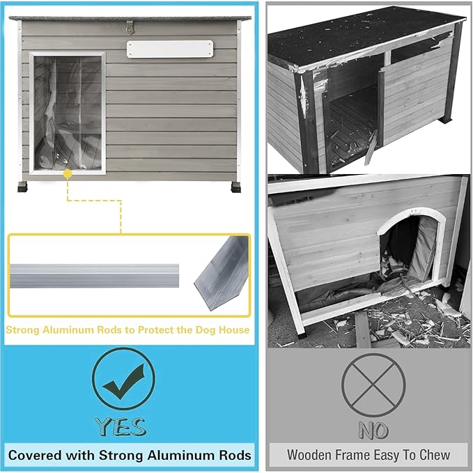 Dog House Outdoor & Indoor Wooden Dog Kennel for Medium to Large Dogs,43.6" L Natural Fir Wood Dog Houses with Weatherproof Roof,Removable Floors,Raised Feet