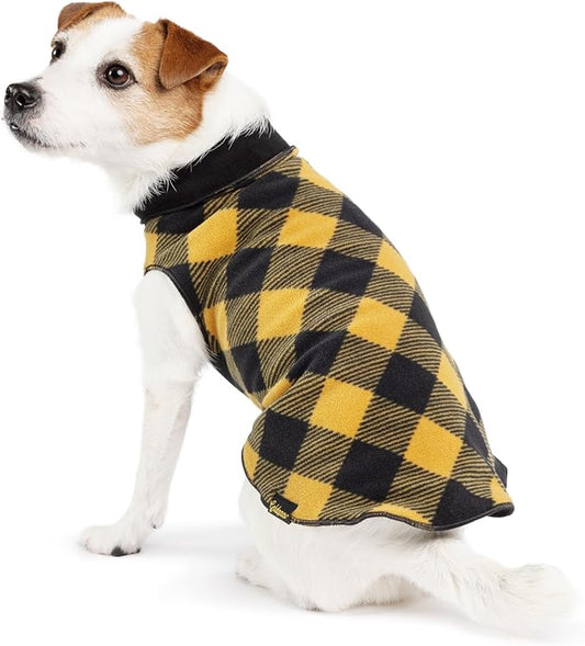 Goldpaw Duluth Double Fleece Dog Sweater Vest for Small Dogs - Soft, Stretchy Dog Fleece - Warm Pet Jacket for Fall and Winter - Pet Outerwear - Machine Washable - Gold Buffalo Check/Black - Size 10