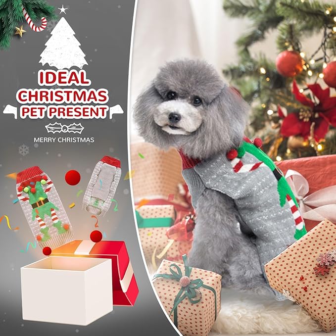 PETCARE Dog Christmas Sweater Ugly Elf Clown Cat Sweater Vest Pet Jumper Grey Green Holiday Dog Clothes Puppy Sweaters for Small Medium Large Dogs Cats Fall Winter Outfits Xmas Dogs Costume,X-Small