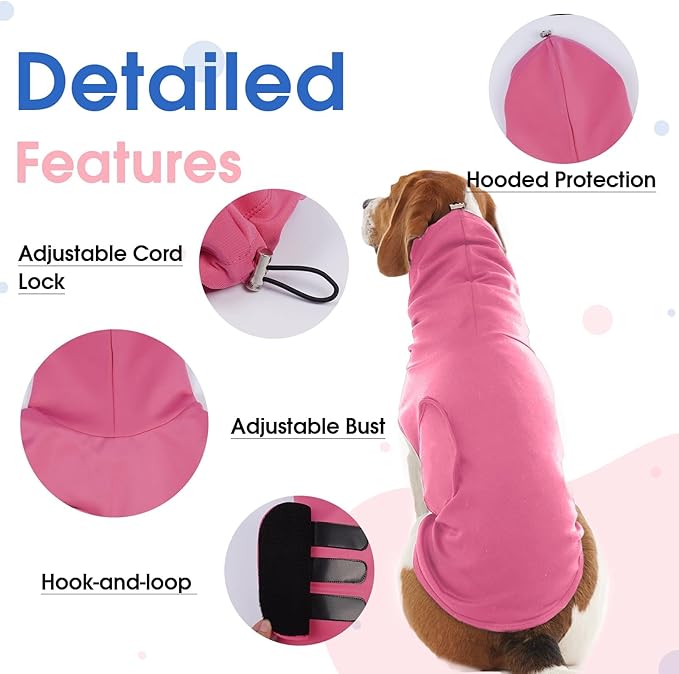 Large Adjustable Anxiety Shirt for Medium Dogs,Lightweight Fireworks Calming Hoodie Wraps Neck,Anxiety Relief for Separation,Sound,Breathable Soft for All-Seasons(Rose)