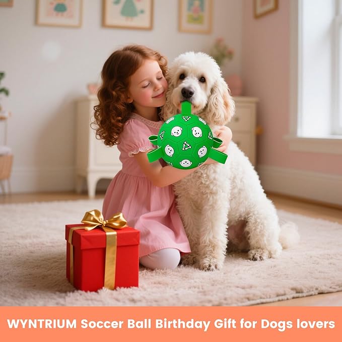 Dog Toy Soccer Ball with Grab Tabs, Durable Dog Soccer Ball, Dog Birthday Toys for Medium & Large Dogs, 8 Inch