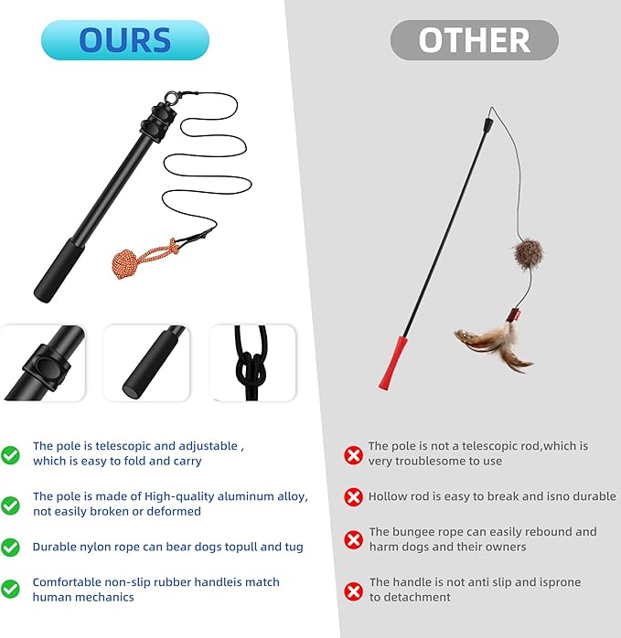 Flirt Pole for Dogs: Durable Dog Rope Toy for Small Medium Large Dogs - Interactive Dog Toys Chase and Tug of War - Lure Chewing Toy for Outdoor Exercise Training