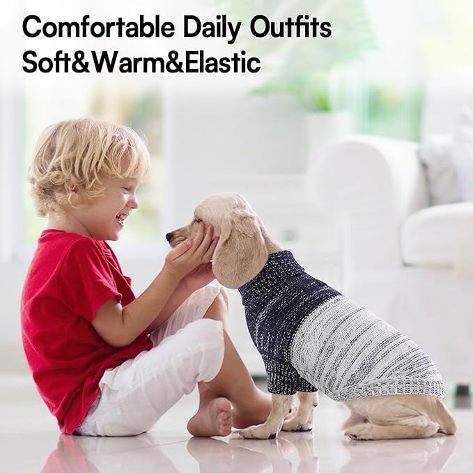 Queenmore Small Dog Sweater, Knitted Pullover Puppy Sweater,Cold Winter Pet Sweaters for Dog Girls Boys, Soft Turtleneck Knit Sweater with Leash Hole,Long Sleeves Christmas DogSweater(Blue,XS)