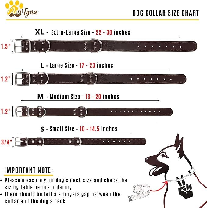 ADITYNA Heavy Duty Leather Dog Collar for Large Dogs - Soft and Strong Leather Collar for Walking, Training, Hunting, and Running (Large: Fit 17" - 23" Neck, Brown)