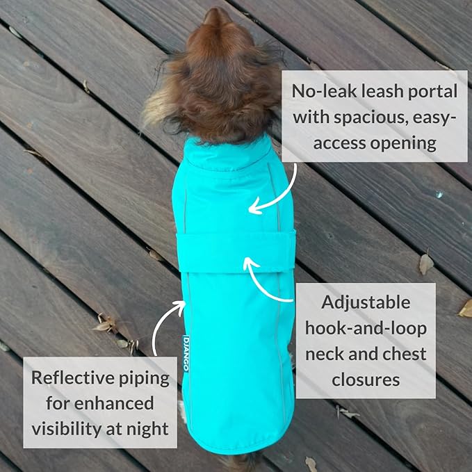 DJANGO Dog Jacket & Raincoat – Lightweight Water-Resistant Coat for Small, Medium & Long Dogs Like Dachshunds – Reflective, Adjustable Fit, Harness-Compatible & Easy-Access Harness Hole - Blue, Large