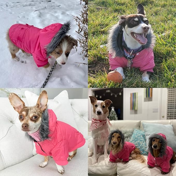 LESYPET Dog Coat for Small Dogs, Windproof Doggie Puffer Jacket with Leash Hole, Extra Warm Dog Jacket Winter Coat, Pink XXL