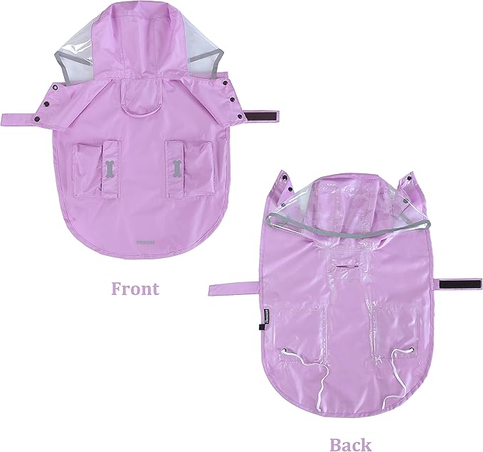 Waterproof Dog Raincoat, Adjustable Reflective Lightweight Pet Rain Clothes with Poncho Hood(XX-Large, Light Purple)