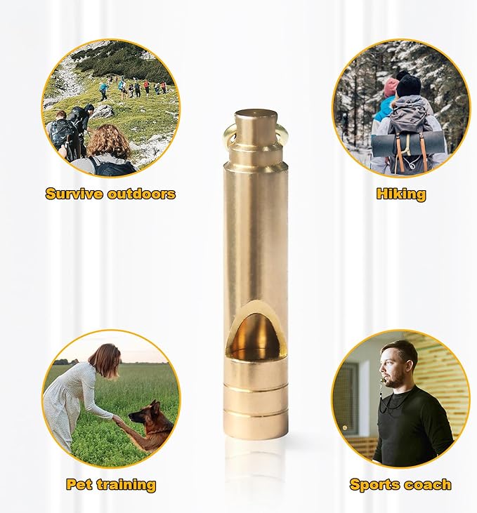 Brass Survival Whistle, 125 dB Loud Emergency Whistle with Lanyard for Hiking, Camping, Pet Training, and Coaching