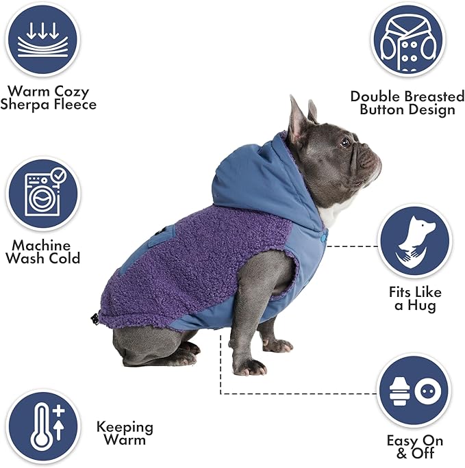Spark Paws Reversible Dog Sweater, Sherpa Vest with Warm Fleece Lining, Warm Coat for Winter, Suitable for Small Medium, Large, XL XXL Dogs - Purple and Navy Blue - 2XL