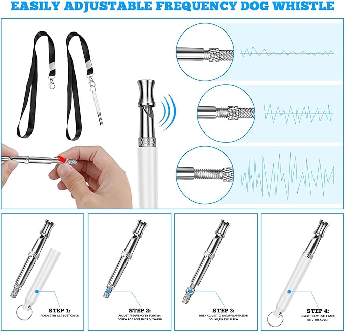 2 PCS Dog Whistles,Professional Recall Dog Training Whistle with Lanyard,Adjustable Ultrasonic Silent Dog Recall Whistles,Dog Whistle to Stop Barking Neighbors Dog,Dog Barking Stopper (White+White)