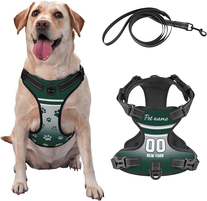 Custom New York Dog Harness with Reflective Stripes Personalized Name and Number Dog Vest Harness with Pet Traction Rope for Small Medium Large Dog