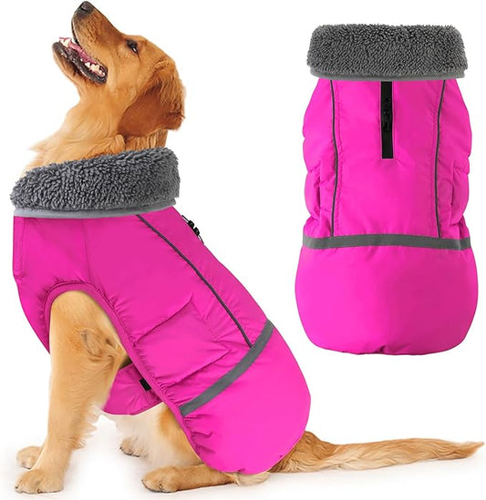 Dogcheer Warm Dog Coat, Christmas Dog Jacket Waterproof Puppy Winter Coat with Buckles, Reflective Adjustable Pet Snow Jacket Turtleneck Fleece Sweater for Small Medium Large Dogs - Pink, 2XL