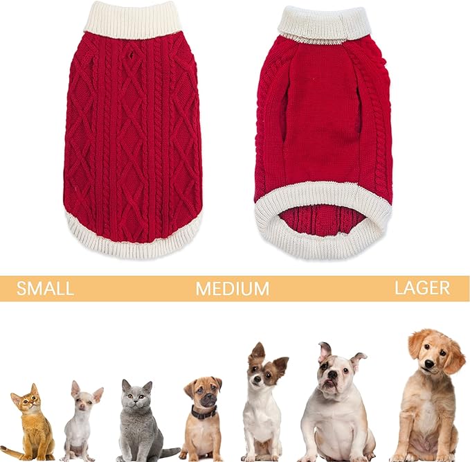 Small Dog Sweaters with Leash Hole Turtleneck Dog Sweaters Knitwear Boys Girls Warm Soft and High Stretch Pet Clothes for Fall Winter，Pet Shirts for Kitten Puppy Red Large