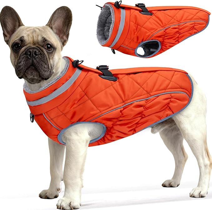 Dog Coat, Warm Dog Winter Coat for Small Dogs, Waterproof Jacket with Harness Built in, Reflective Turtleneck Cold Weather Coats with Zipper,Pet Fleece Vest Snow Jacket, Orange XS