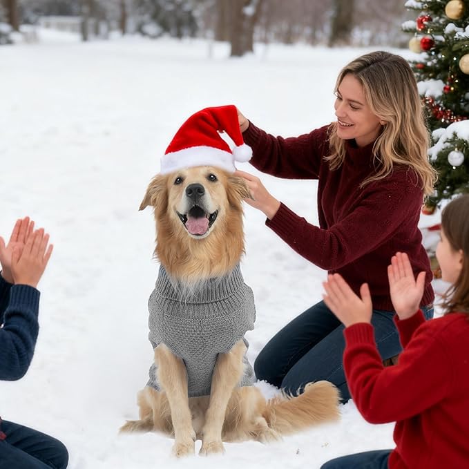 Mihachi Turtleneck Dog Sweater - Winter Coat Apparel Classic Cable Knit Clothes with Leash Hole for Cold Weather, Ideal Gift for Pet in New Year Grey S