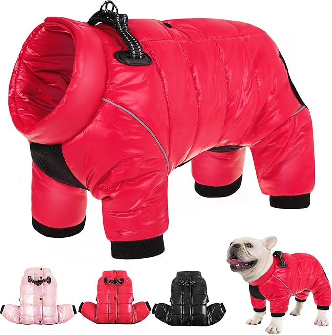 AOFITEE Dog Coat, Waterproof Dog Jacket for Winter, Warm Fullbody Dogs Snowsuit, Winter Coat for Small Dogs, Zip Up Pet Puffer Jacket Fleece Vest, Outdoor Reflective Pet Coats, Christmas Red, S