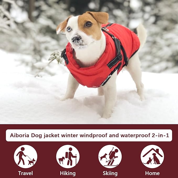 Aiboria Dog Jackets for Winter Windproof Waterproof 2 in 1 Outfit Cold Weather Coat Dog Vest Harness Puppy Winter Warm Jacket Green M