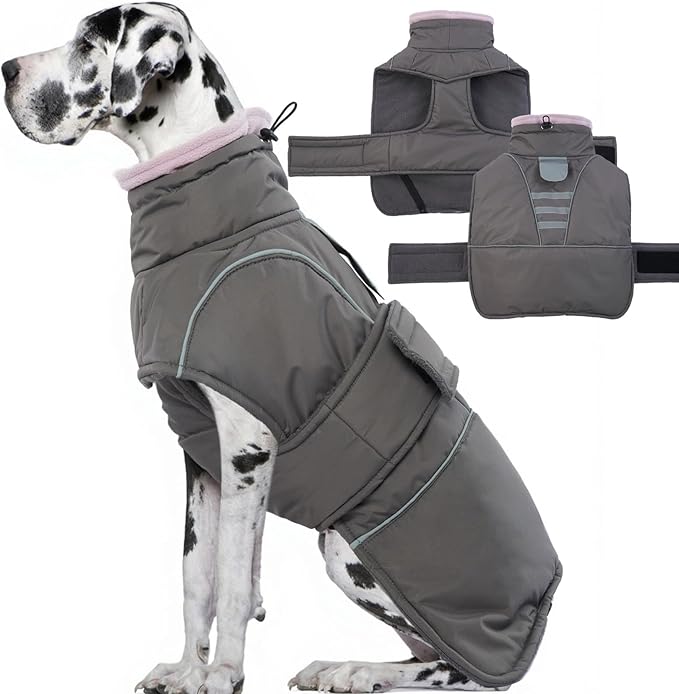 Dog Winter Coat for Small to Large Dogs(XS-XXXL)– Waterproof Windproof Fleece Lined Jacket with Reflective Trim,Pet Vest with Adjustable Buckles, Machine Washable Grey 3XL