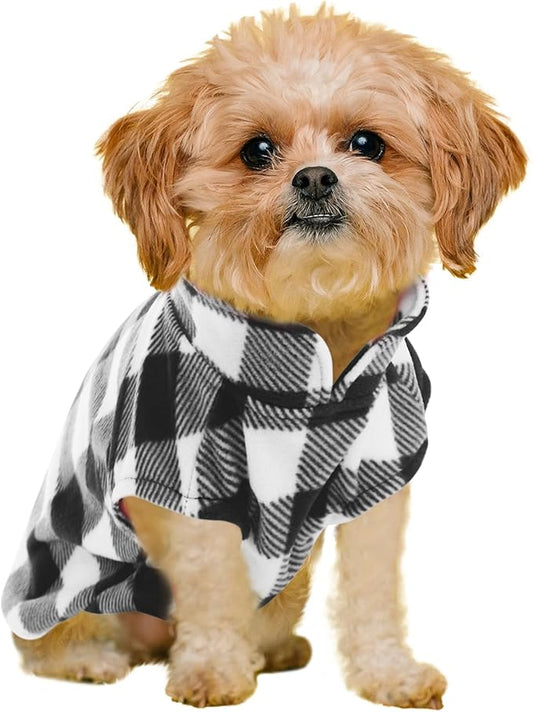 KAMA BRIDAL Spring Autumn Winter Coat Pullover Fleece Vest for Cats Small and Medium Dogs Thin Sweater Black & White Plaid (Black, S)