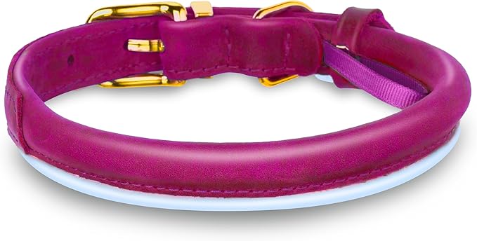 OOPSDOGGY Reflective Rolled Leather Dog Collar Adjustable Soft Padded Pet Collar for Small Medium Large Breed Dogs (Pink, S, 10"-13")