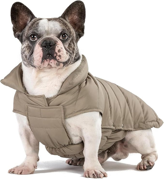 SPACE LION Dog Puffer Jacket, Down Winter Coat, Durable Outdoor Coat for Cold and Windy Conditions, Waterproof, Lightweight Jacket, Adjustable Fit for Small, Medium, Large Dogs(Khaki,16/XL)