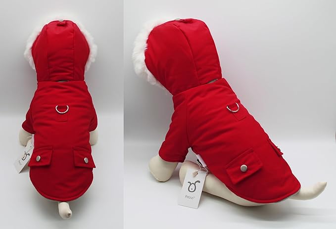 Pet Warm Dog Coat for Winter Cold Weather Clothes Hooded Dog Jacket Small Puppies Medium Large Dog Cat Clothes Insulated Padded Snow Parka (Red, X-Small)
