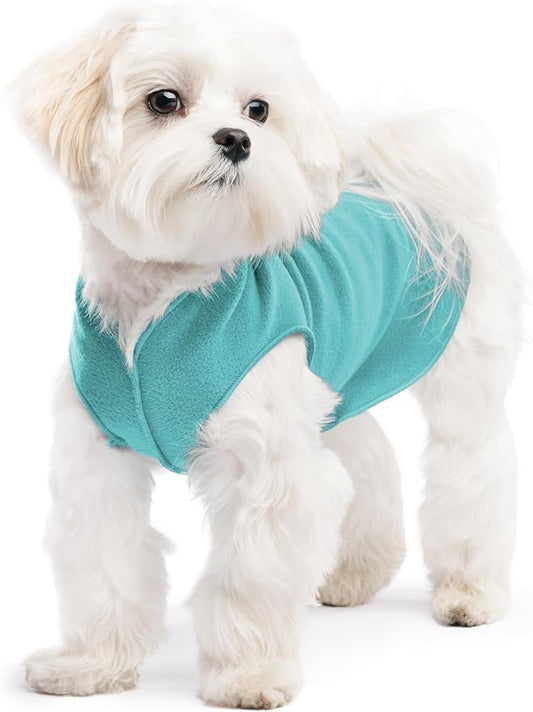 Gold Paw Stretch Fleece Dog Coat, Stretchy Pet Sweater, Machine Washable Pullover for Winter and Fall, Turquoise, 8