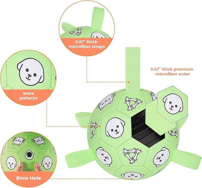 Dog Toys Soccer Ball with Straps, Dog Soccer Ball with Tabs, Dog Toys for Tug of War, Floating Water Puppy Toys for Indoor/Outdoor – Fun Dog Birthday Gift for Small Medium Dogs, 6 Inch