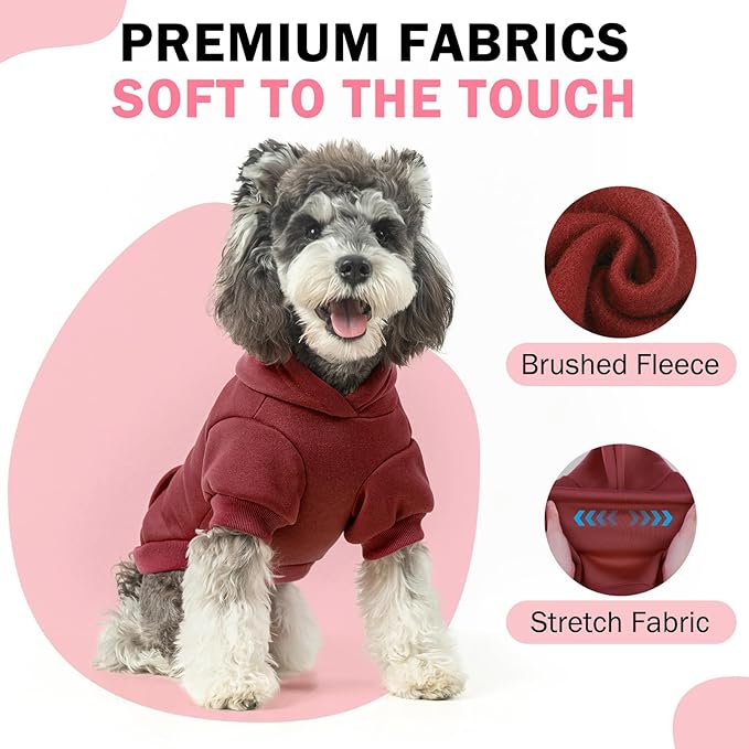 SCENEREAL Dog Hoodie Sweaters for Small Medium Large Size Dogs, Fleece Dog Sweatshirt with Hat and Pocket,Soft Cold Winter All Weather Dog Clothes for S to XL Sized Dogs, Burgundy XL