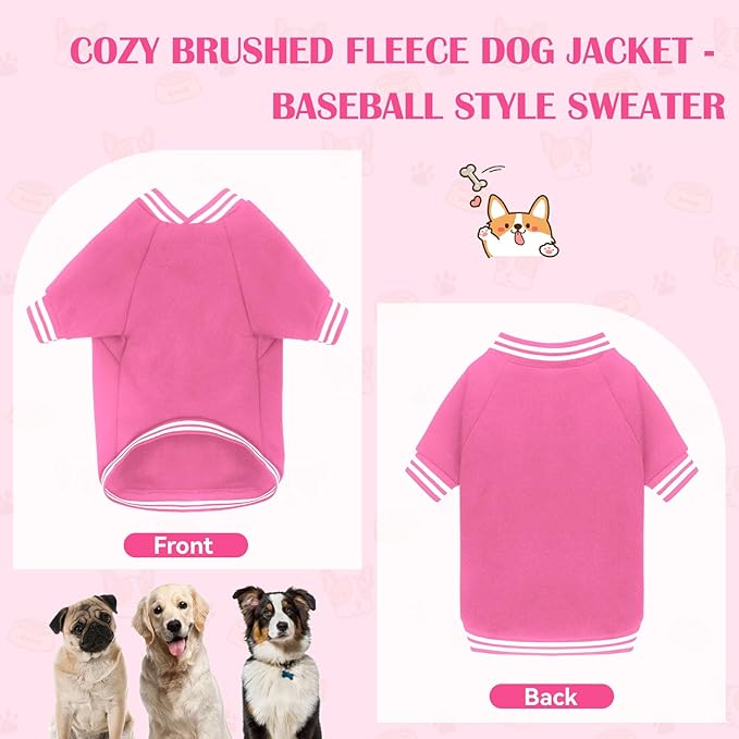 Dog Sweaters for Large Dogs, Brushed Fleece Dog Sweater Baseball Jacket Large Pet Sweater Clothes Soft Warm Boy Girl Pet(Pink-L)