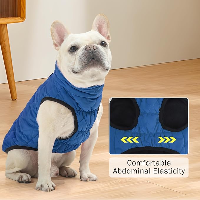 SCENEREAL Winter Dog Vest Coat with Harness Built in, Warm Puppy Jacket for Small Medium Dogs, Cold Weather Coat with Zipper, Fleece Puffer Vest Windproof Snow Clothes, Blue L