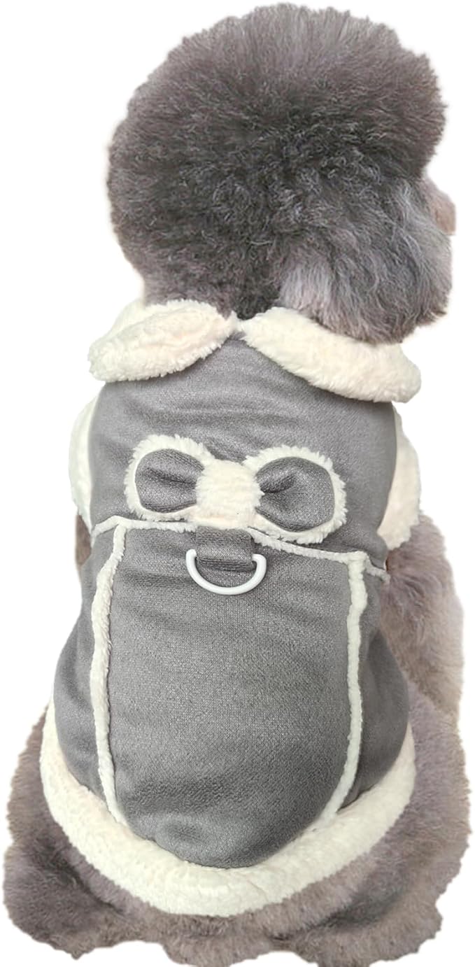 Jecikelon Bowtie Dog Cold Weather Coat Fleece Lining Warm Pet Puppy Turtleneck Dogs Winter Clothes for Small Dogs with D-Ring (Gray, X-Small)