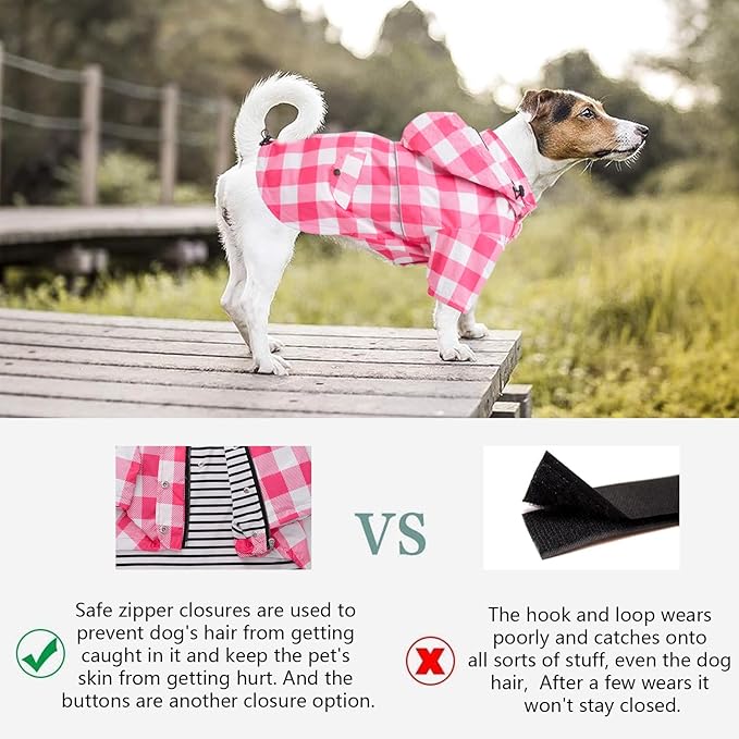 Dog rain Coat Waterproof Raincoat Puppy Jacket with Legs Buttons Zipper Hood Drawstring Fit for Yorkie Terrier Schnauzer Poodle Border Collie Labrador Golden Retriever 8lbs to 80lbs Pink XS