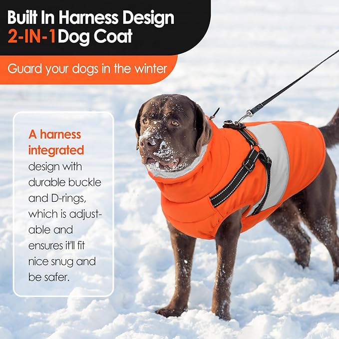 AOFITEE Small Dog Coat, Dog Winter Coat with Harness Built in, Warm Dogs Jacket with Zipper & Polar Fleece Collar, Waterproof Pet Snow Jacket Snowsuit for Schnauzer, Chihuahua Yorkshire, S